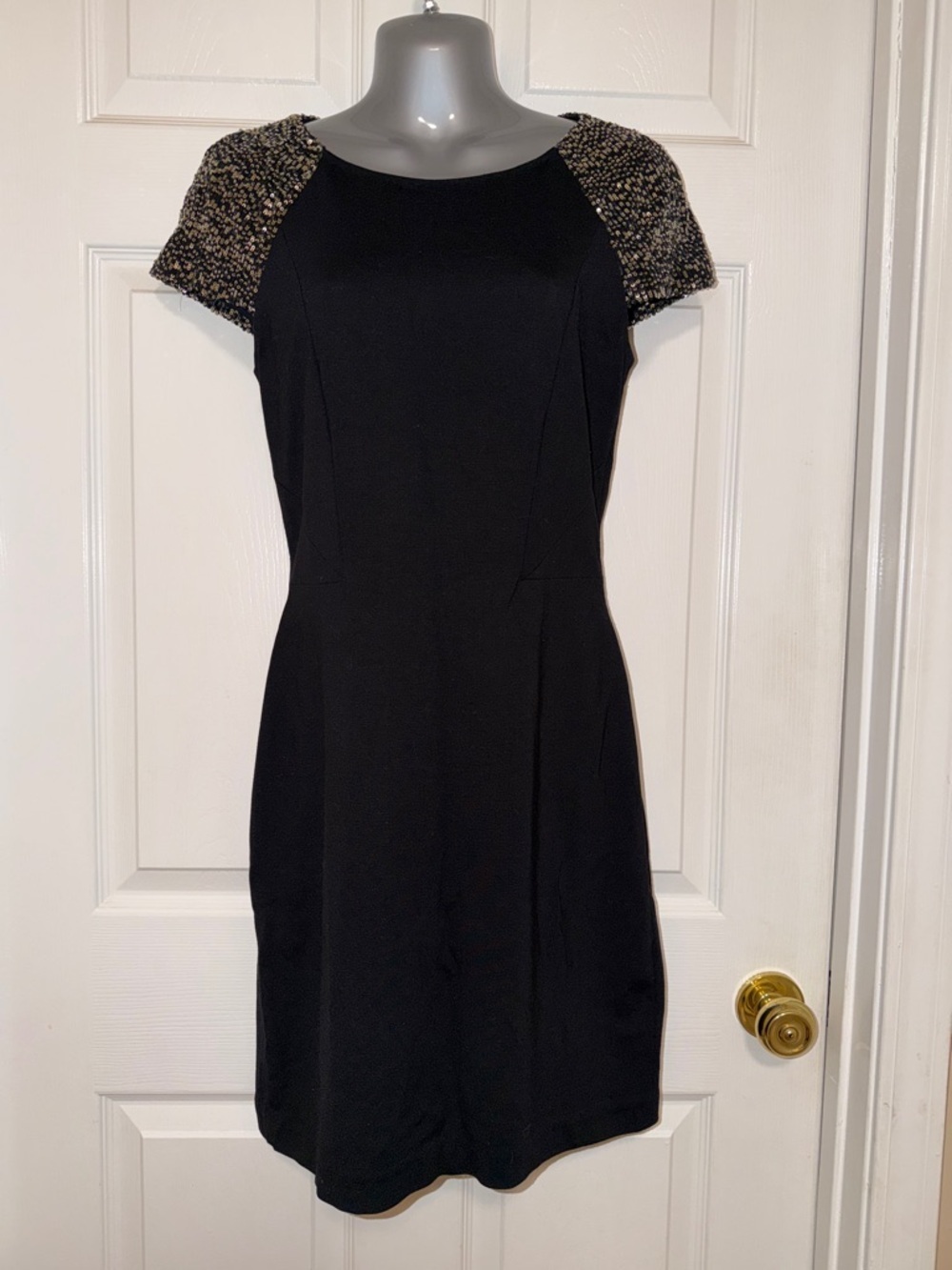 ERIN by Erin Fetherston Black Short Sleeve Shift Dress w/ Sequin Shoulders